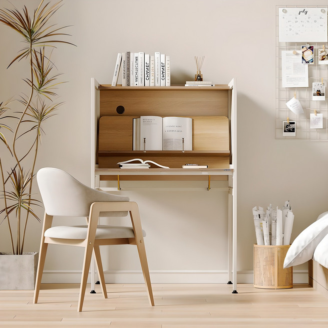 소프시스 메탈 슬로프 스터디 책상 800, 티크 + 화이트