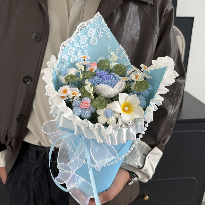 手工編織花束 畢業禮物, 1個, 冰淇淋D2花束成品花束+禮袋+燈