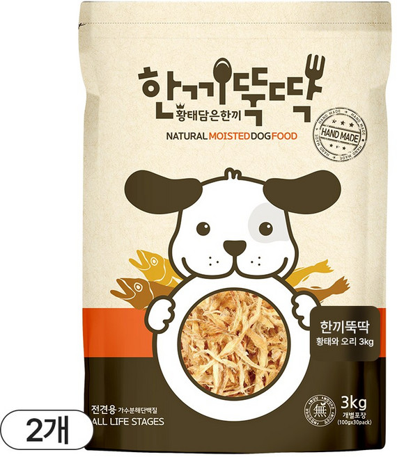 한끼뚝딱 전연령 강아지 황태담은 소프트 사료 습식, 황태+오리, 3kg, 2개