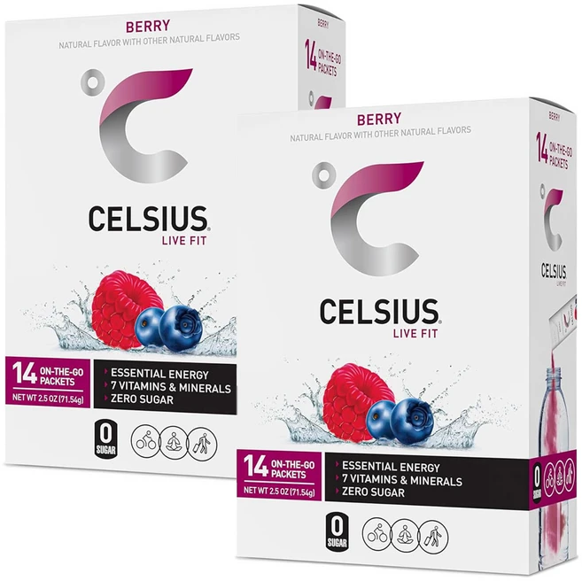 CELSIUS Berry Powder Stick Packs 셀시어스 베리 파우더 스틱 14개입 1박스, 71.5g, 2개 - 쿠팡
