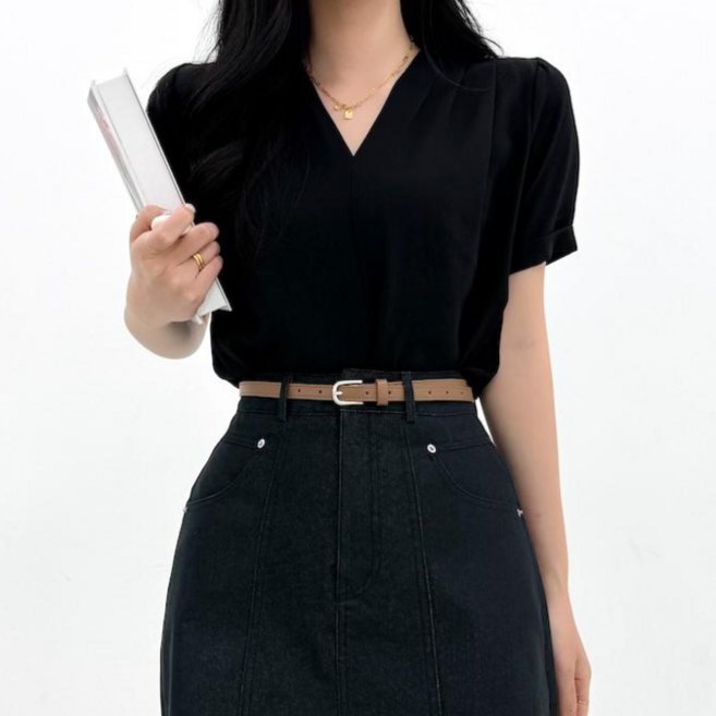 투디 드뮤어 베이직 브이넥 반팔 쉬폰 블라우스 여름 하객룩 오피스룩 4컬러