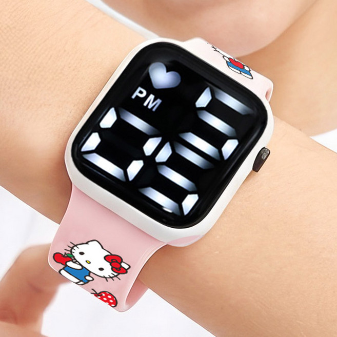 헬로키티 스퀘어 LED 사각 전자시계 아동용 초등학생 손목시계 생일선물