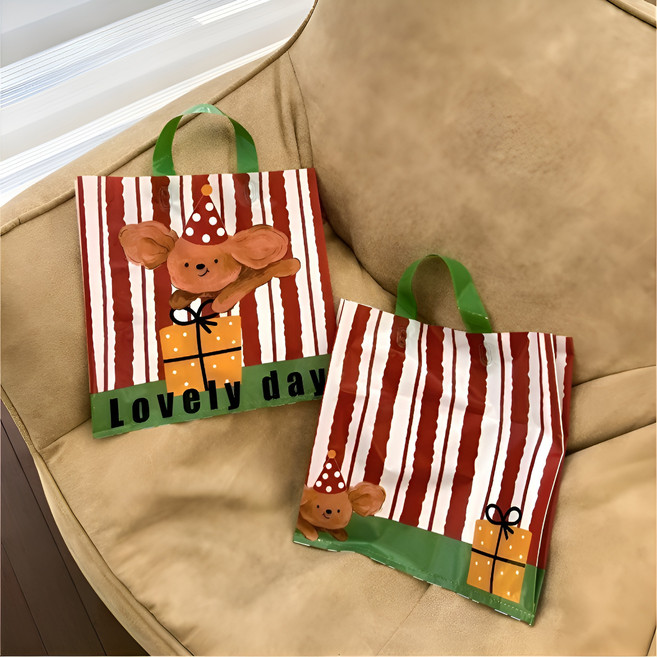 귀여운 비닐 쇼핑백, 25개, 스트라이프 강아지39*39*10cm