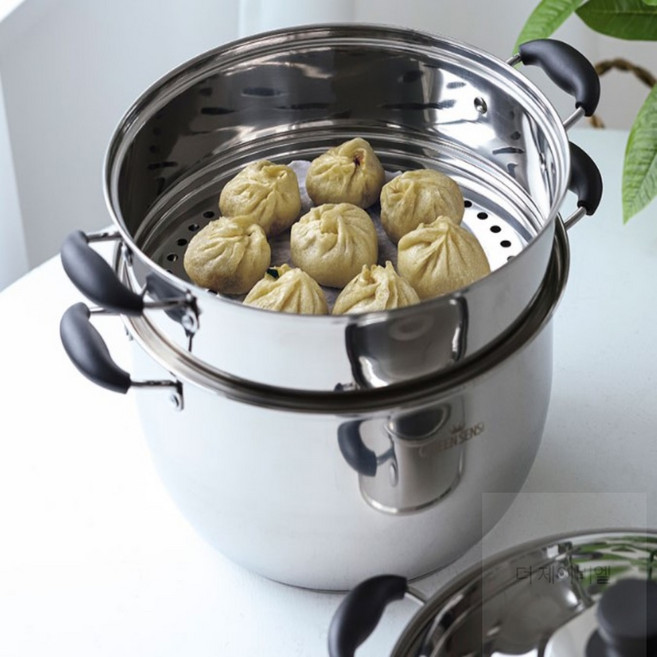 스텐 대형 찜기 다용도, 퀸센스 boo 3단 스텐 찜냄비 40cm, 1세트, 40cm