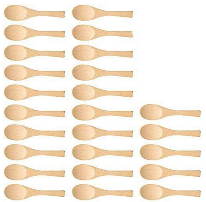 25pcs 미니 수제 나무 숟가락 아이스크림 설탕 잼 꿀 커피 찻 숟가락 주방 조미료 소금 겨자 숟가락, 하나, 나무 색깔