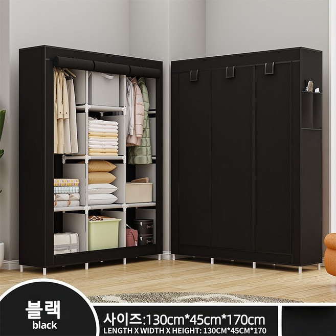 튼튼한 비키니 옷장 대용량 간이 옷장, 블랙