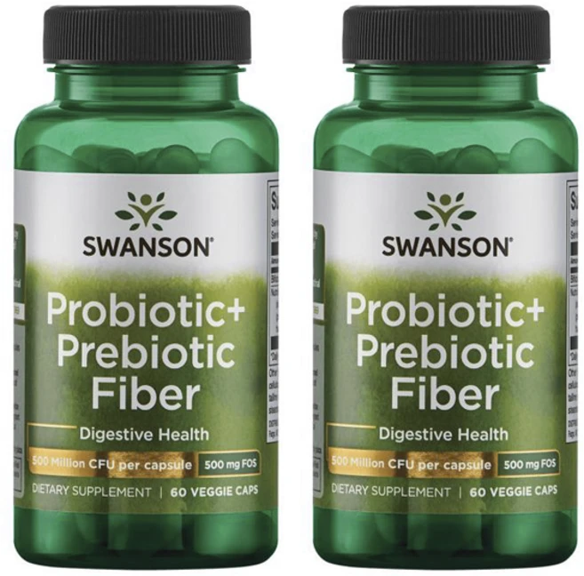 스완슨 프로바이오틱 + 프리바이오틱 파이버 500 밀리언 CFU 베지 캡, 60정, 2개 - 쿠팡