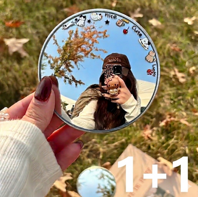 마켓미모 1+1 셀카용 볼록거울 휴대용 감성 셀카 미러 모던 그레이 거울셀카 9.5cm, 1개, 모던 그레인