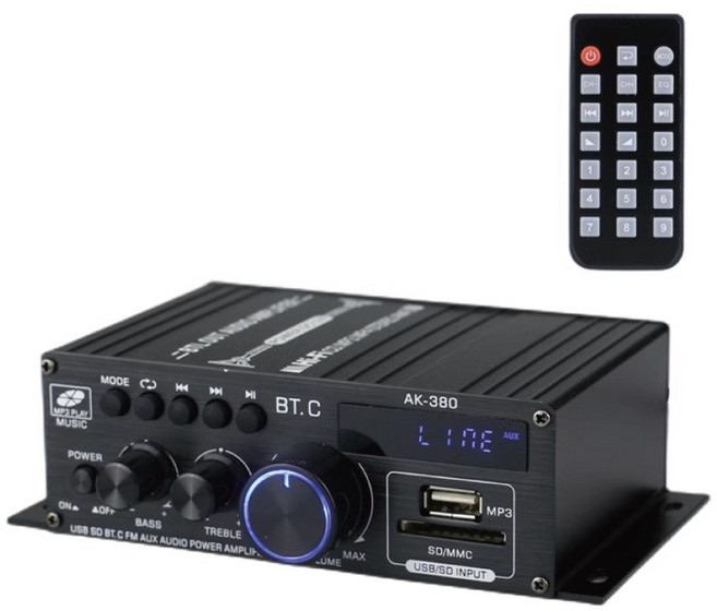 長磐音響 HI-Res升級款迷你小型擴大機 家用車載多功能SD插卡/USB 12V擴大機, AK380
