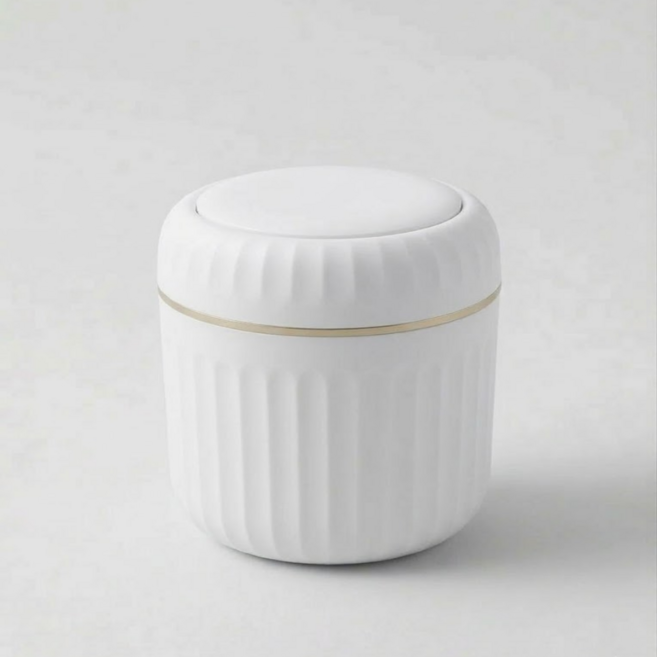 디케이원 세련된 푸시형 데스크탑 미니 휴지통, 화이트