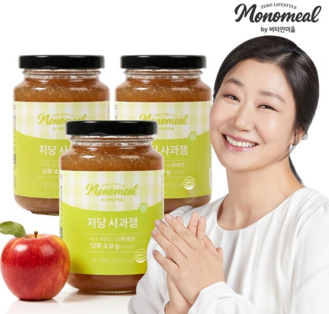 모노밀 저당 사과잼 알룰로스 280g x 3개, 없음