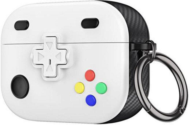 에어팟 4 3 2 1 세대 프로 프로2 레트로 게임기 콘솔 무광 컬러 젤 하드 범퍼 무선 충전 이어폰 키링 케이스, 화이트 sap1532
