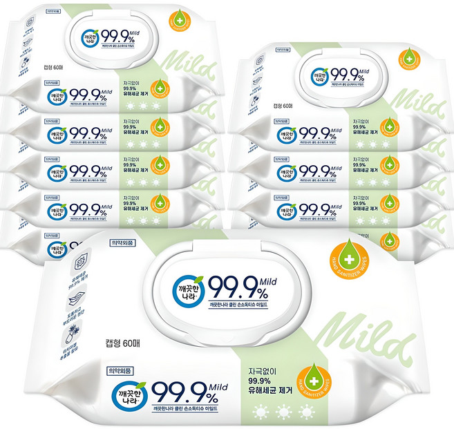 깨끗한나라 클린 손소독티슈 마일드 캡형, 10개, 60매