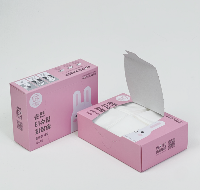 화이트래빗 플레인 타입 화장솜, 100매입, 5개