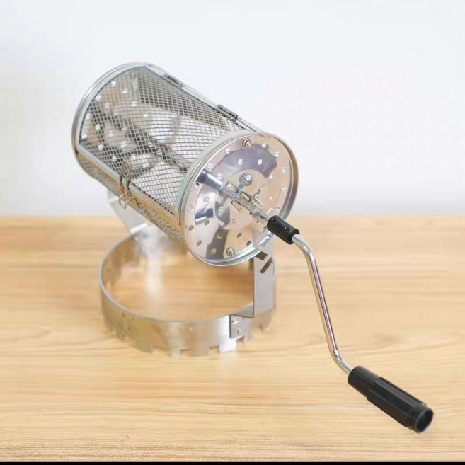 手搖手網烘豆機 滾筒式 咖啡烘焙機 咖啡豆家用烘焙機, 1個, 可調高度新版支架手搖版好貨