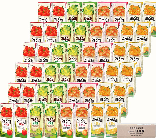 마셔몰 드링크팩 세트 과수원 4가지맛 복숭아 사과 오렌지 청포도 각12팩 총48팩, 190ml, 48개