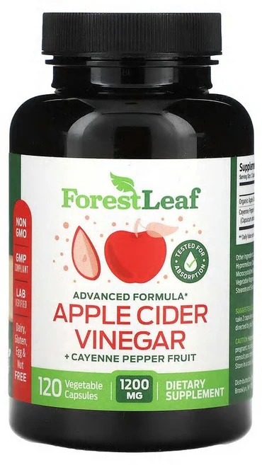 Forest Leaf 애플 사이다 식초 + 카이엔페퍼 열매 베지 캡슐 120정 FRL-87578, 1개 - 쿠팡