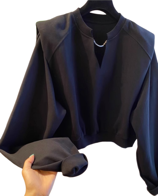 루나모드 넥 포인트 어깨패드 브이넥 맨투맨 K0155