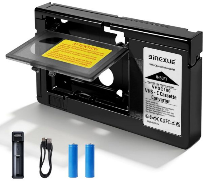 2026 새 VHSC 어댑터 VHSC를 VHS 카세트 어댑터로 배터리 충전기 포함 비디오 카세트비디오테이프 플레이어에 적합 8mm미니DVHi8과 호환되지 않음