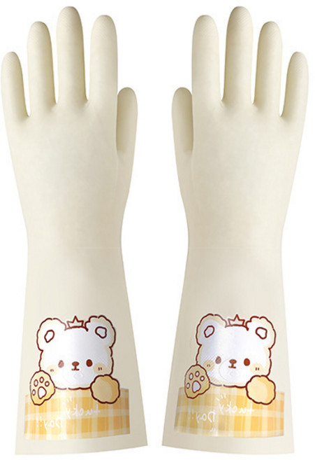 洗碗手套廚房女丁腈耐用加厚清潔洗衣服家用橡膠皮手套丁晴做家務, 1個, 黃萌寵/加長加厚/耐用/約38cm:L