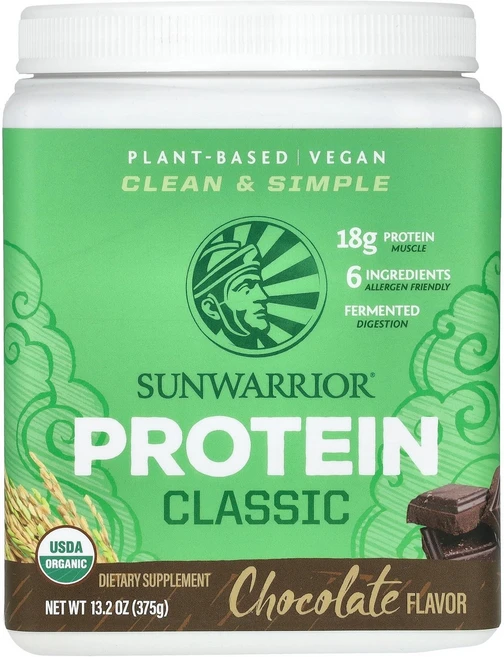 Sunwarrior 식물성 성분 클래식 단백질 초콜릿 375g(13.2oz) Sunwarrior (썬워리어), 1개, 375g - 쿠팡
