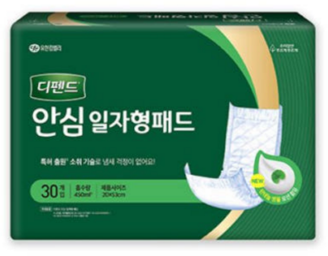 디펜드 남녀공용 안심 일자형 패드 속기저귀 성인기저귀, 30개입, 14개