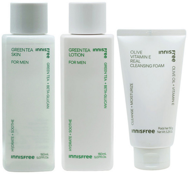 이니스프리 그린티 포맨 2종구성(스킨+로션)+올리브 비타민 E 리얼 클렌징 폼, 1개