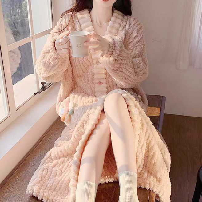 쉬블림로브 (상의+하의) 여성 극세사 패턴 수면잠옷 가운 GWD0366