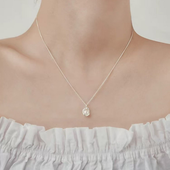 FANSYLI 은도금 진주 포인트 펜던트 체인 목걸이 레이어드 도금 플래팅 초커목걸이 여자친구생일선물 0518JLL082