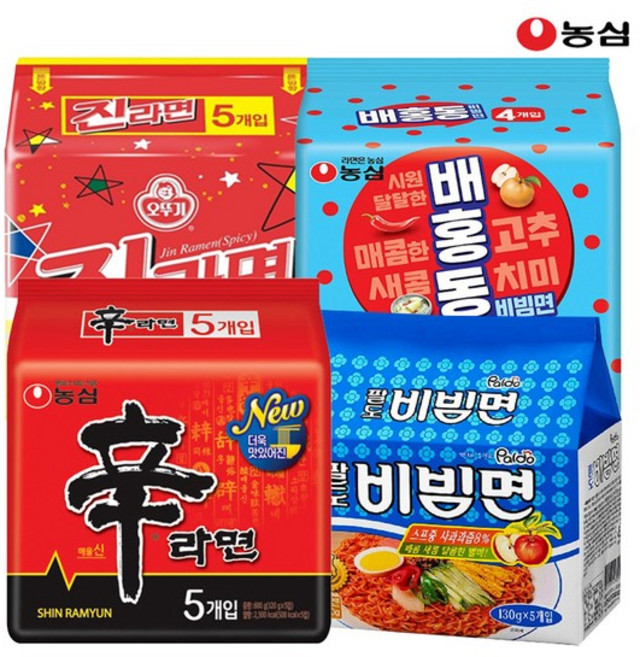 농 심 신라면5봉+진라면매운맛5봉+배홍동비빔면4봉+팔도비빔면5봉, 없음, 1개