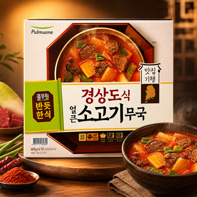 풀무원 경상도식 얼큰 소고기무국, 460g, 4개