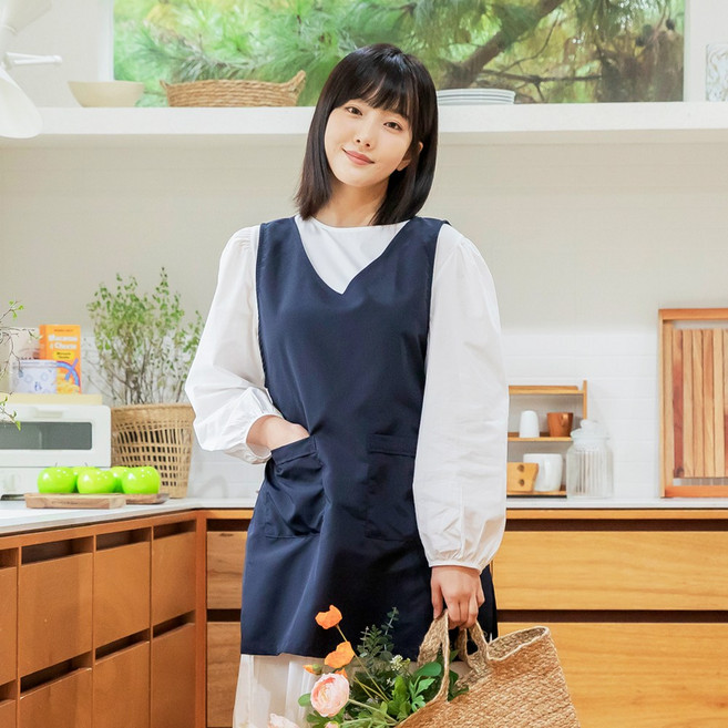 앞치마와가운 얇은 생활방수 원피스 앞치마 미용실 꽃집 네일샵 애견샵 카페 요양보호사 요양원 재활병원 복지센터 AGAE356, AGAE356 네이비, 1개
