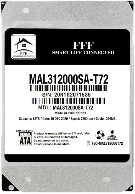 3.5인치 하드디스크 12TB 에프쓰리 HDD SATA3 7200RPM 256MB 12테라, MAL312000SA-T72