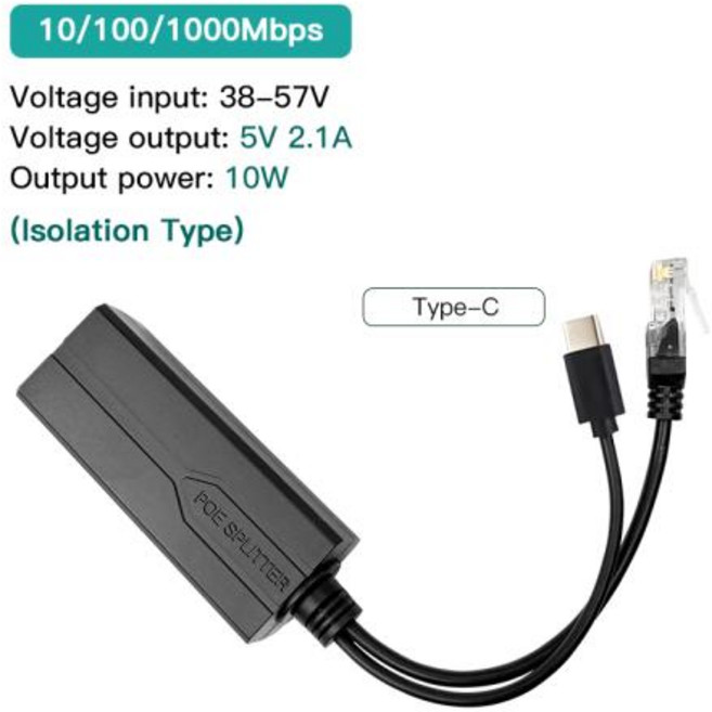 표준 POE 분배기 48V 5V 12V 1.2A 2A 마이크로 USB tpye-C 100M1000M POE 카메라 인젝터 전원 공급 장치Huawei Hikvision용
