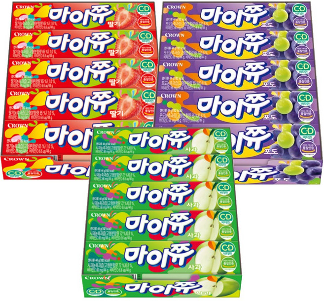 크라운 마이쮸 스틱 3종 포도*사과*딸기 (각15개씩), 1세트, 1.98kg