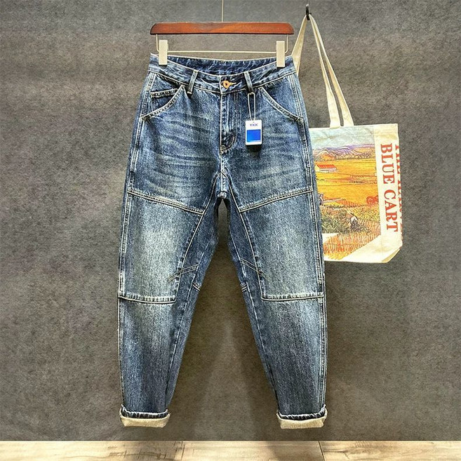 남성 슬림 테이퍼드 데님 팬츠 캐주얼 데일리 워싱 배기 청바지