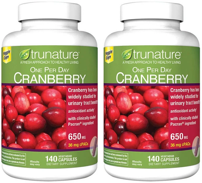 Trunature One Per Day 크랜베리 650mg 140 베지캡슐 2팩, 2개, 140정 - 쿠팡