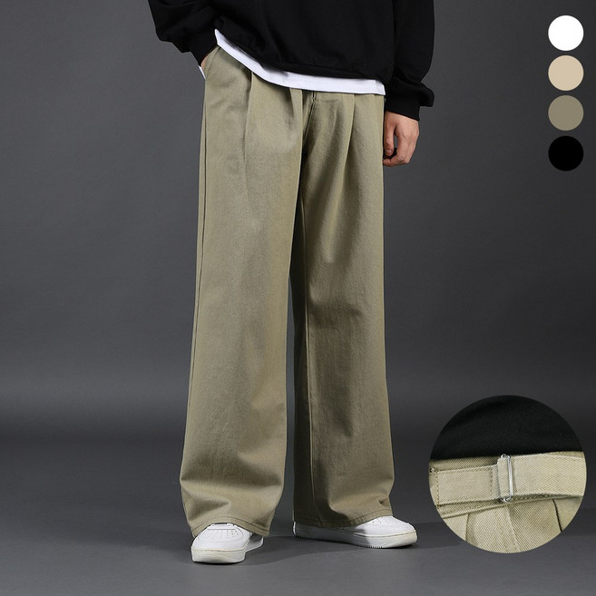 후앙스 데일리 3기장 허리스트랩 앞투턱 와이드 코튼 팬츠 GZCP-5206