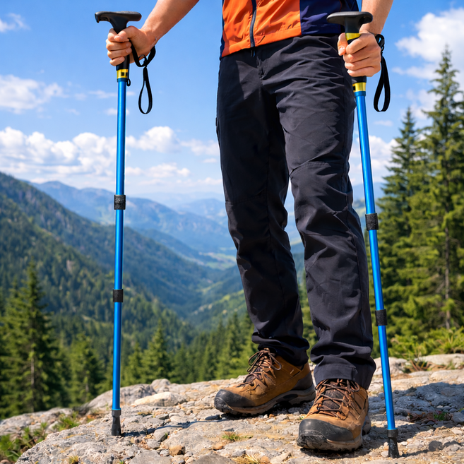 나노엘리 초경량 접이식 알루미늄 합금 등산 스틱, 1세트, 블루
