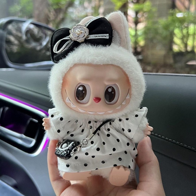 besteffie 적용모델 라부부옷 인형 소품 도트 패턴 원피스 귀여운 가방 장식 여성스러운 머리핀 K18, 1개, 01세트