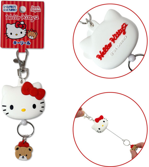 일본 산리오 릴 키링 릴패스 열쇠고리 키체인 키홀더, 1개, 헬로키티