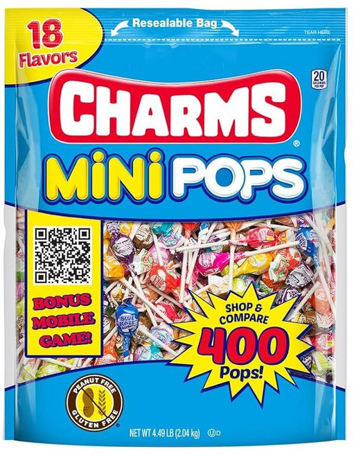 Tootsie Roll Charms Mini Pops - 18가지 재미있는 맛의 개별 포장된 과일 하드 캔디 롤리팝 2kg(4.5파운드) 봉지 - 땅콩 및 글루텐 프리 400, 2kg, 1개