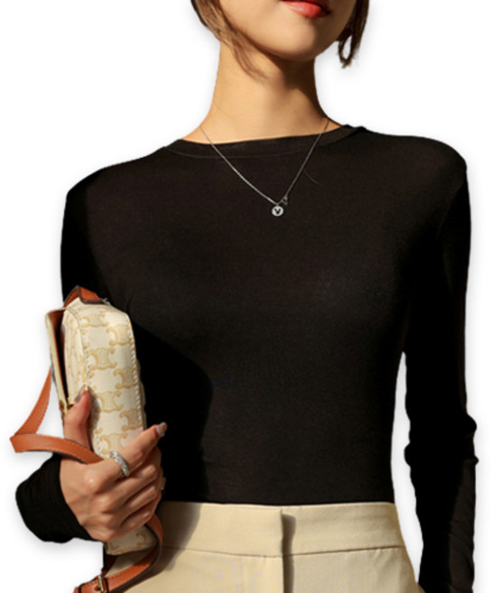 핑크셀럽 여성 모달 슬림핏 쫀쫀 라운드 티셔츠