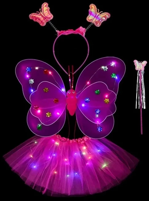 빛나는 날개 깜박이는 나비 스커트 조명 세트 LED 코스튬 소품 소녀 스커트 천사 2-8 세 부활절 발렌타인