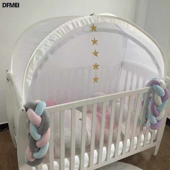 DFMEI 嬰兒兒童自動彈開式免安裝防摔摺疊蒙古包蚊帳, 1個, 白色:70*130*140cm