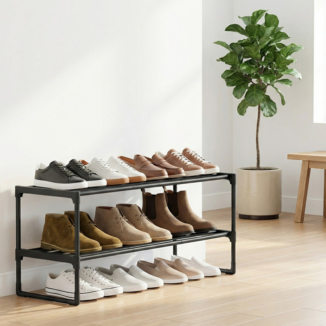 SONGMICS 간편조립 공간활용 튼튼한 다용도 신발장 신발정리대 현관신발장, 블랙, 2단