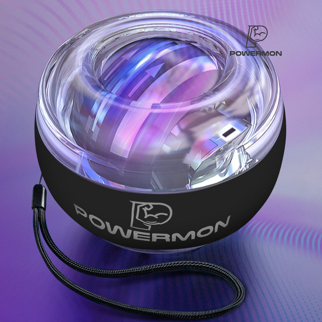 파워몬 자이로볼 4세대 무소음 손목 전완근 악력 스트레칭 팔 근육 강화 팔씨름 운동 기구 오토볼, 1개, 블랙