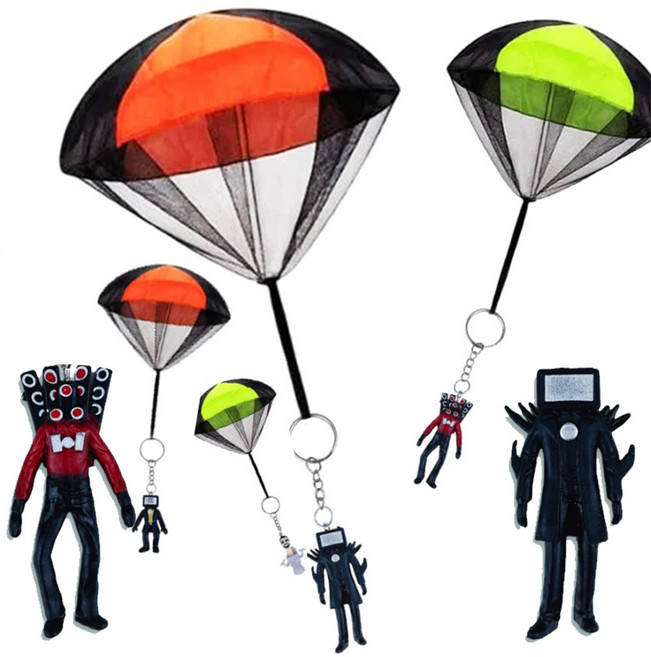 침투하라 슈팅 낙하산 던지기놀이 슈팅 플라잉 플라이 추억의장난감, 스키비디 피규어 그린+오렌지, 1개
