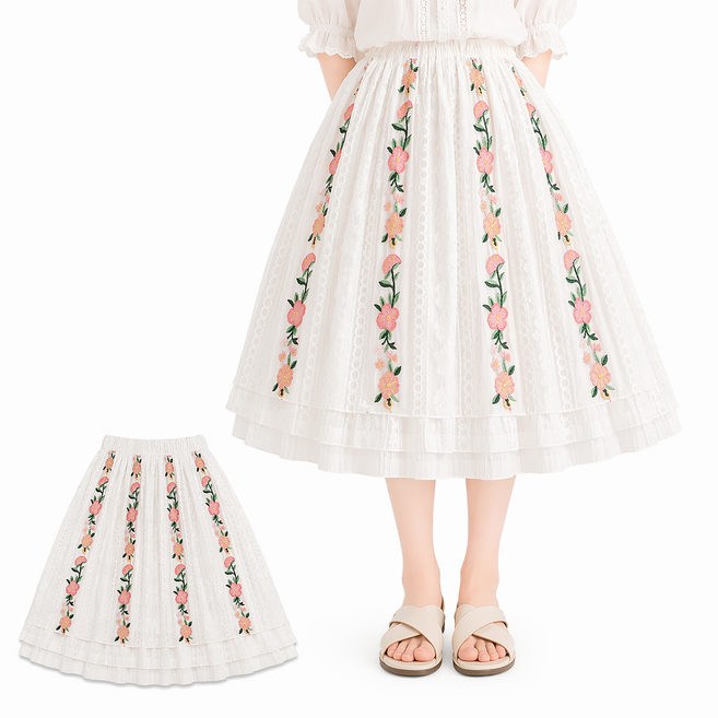 여아 롱스커트 주름 캉캉 펀칭 치마 유아동 봄 여름 데일리룩 러블리