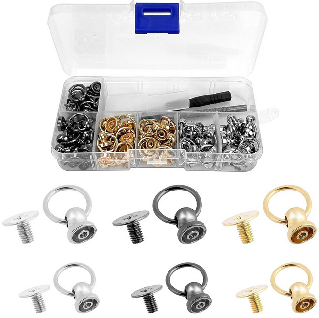 72개 O링 헤드가 있는 링 리벳 풀링 패스너가 있는 스터드 가죽 공예 리벳 버튼 스터드 나사 링 링 리벳 DIY용 풀인 너트 가죽 가방 휴대폰 케이스(3가지 색상), 1개